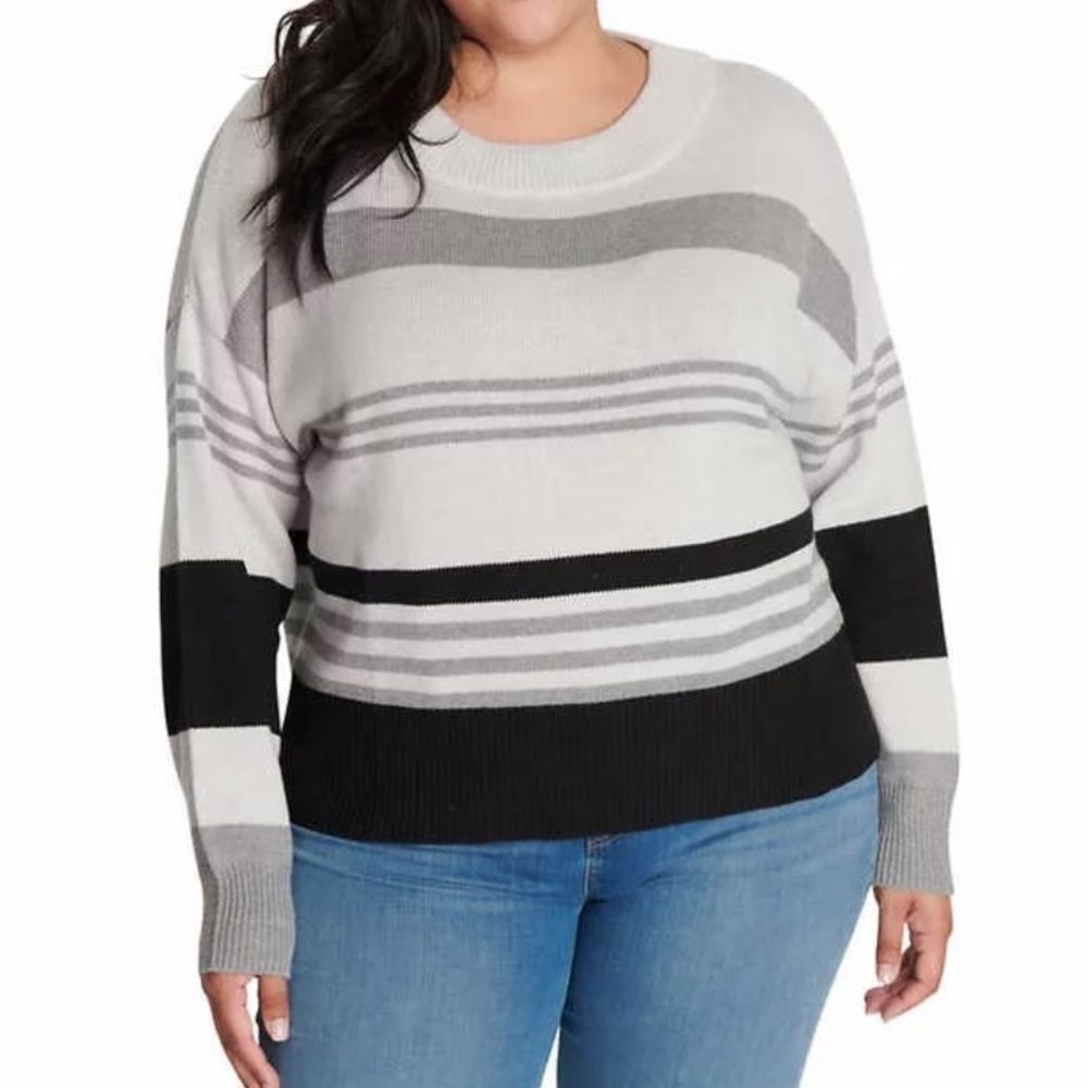 Lucky Brand Sweater Stripe Colorblock Crewneck Pullover Gray Black Size Large